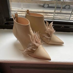 Nude Italian Leather Feather Booties